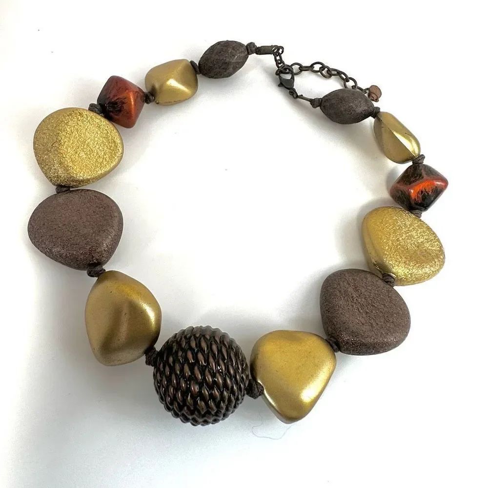 JS gold tone and brown chunky choker necklace